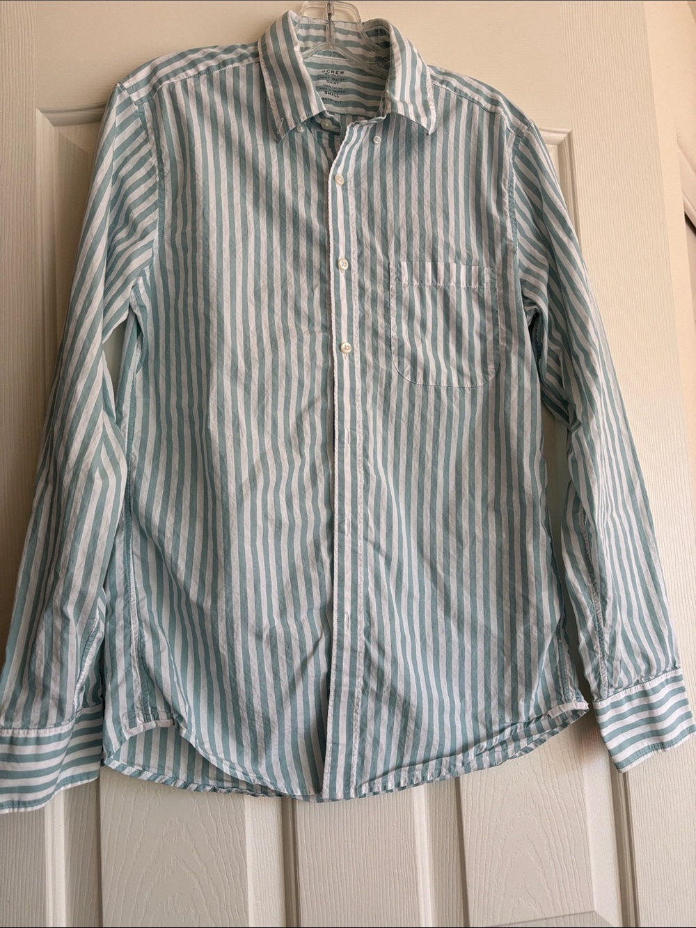 Women Striped Button-Up Shirt - Light Blue/slim fit .